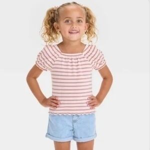 Cat & Jack Pink Striped Short Sleeve Tee